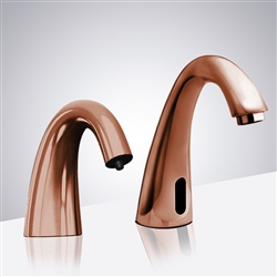 Touchless Bathroom Faucets BathSelect Automatic Rose Gold Commercial Sensor Faucet and Matching Soap Dispenser